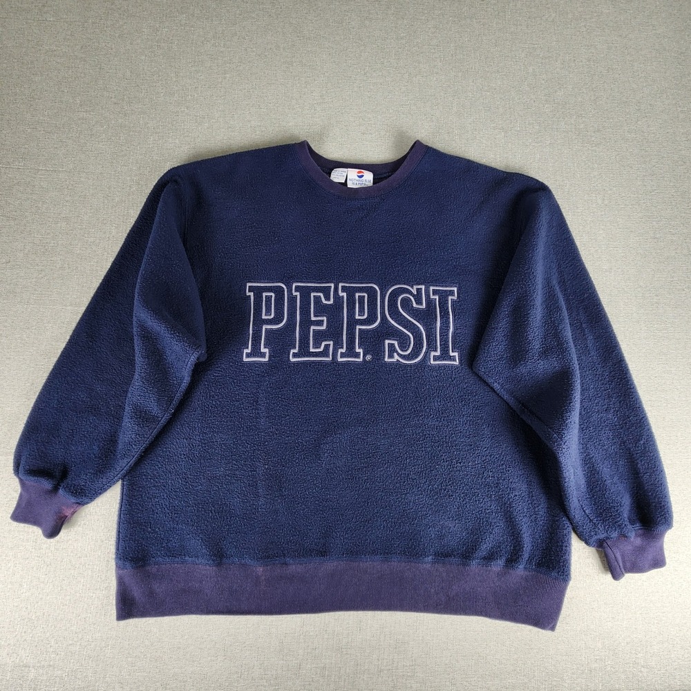 VTG 90s Pepsi Inside-Out Crewneck Sweatshirt Mens Large Blue Fleece Embroidered
